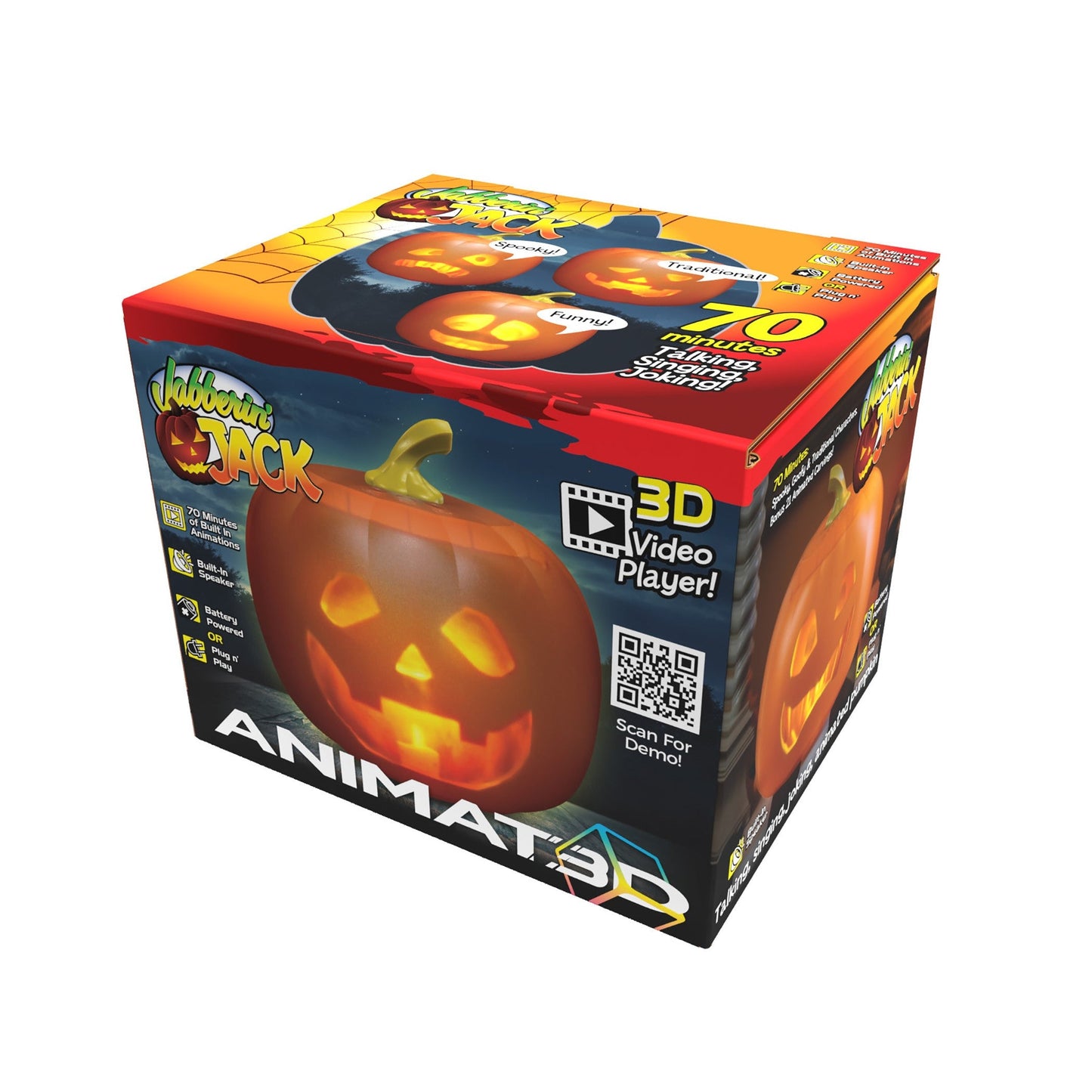 12 Inch Jabberin' Jack | The Talking Animated Pumpkin with Built-In Projector & Speaker